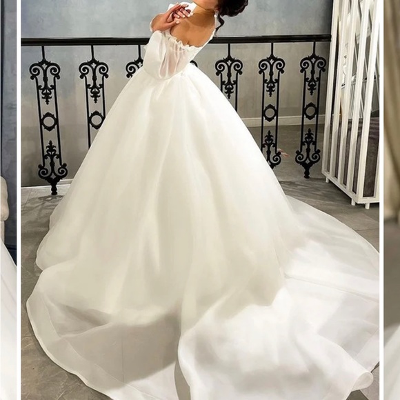 Hebeos Organza Ruched Bodice Puff Sleeve Ballgown Wedding Dress in Size 2 - Picture 2 of 9